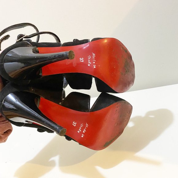 Browns Sexy Suede Leather Multi-Strap High Heel Sandals Black Silver Size 7 - Picture 8 of 9